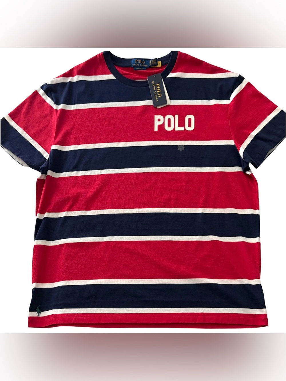 Polo Ralph Lauren XL Men's Logo T-Striped Shirt Navy Red White NEW Cotton $69.50